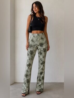 Zara Green Tie-Dye Flare Pants with Subtle Slits